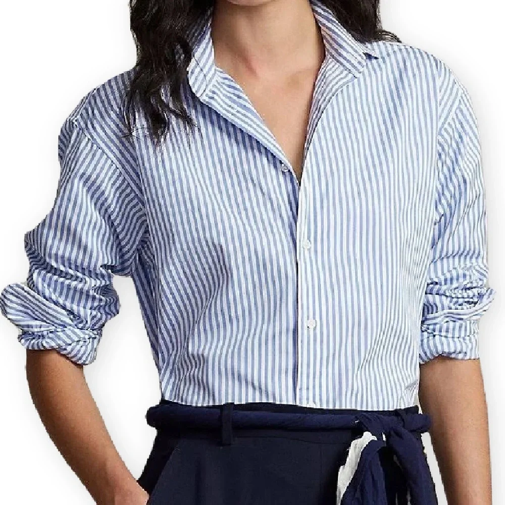 Theory Sear Sucker Blue and White Button Up Collar Shirt - Picture 1 of 3